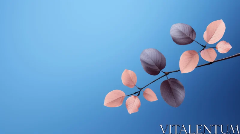 Pink and Purple Tree Branch Against Blue Background AI Image