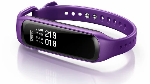 Purple Fitness Tracker with Health Monitoring Display