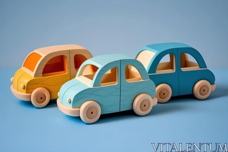 Wooden Toy Cars on Blue Surface | Character Design | Multilayered Surfaces AI Image