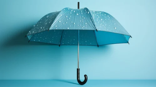 Blue Umbrella with Water Droplets - Minimalistic Image