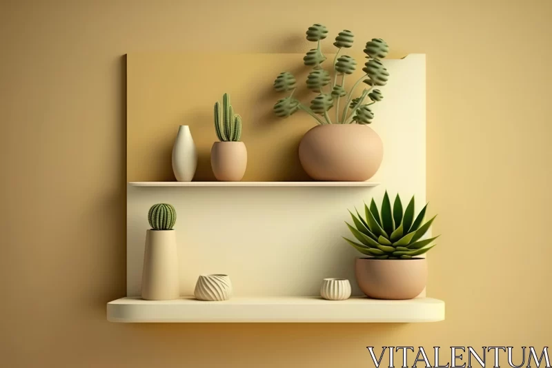 Captivating 3D Interior Design Shelf with Pots and Plants AI Image