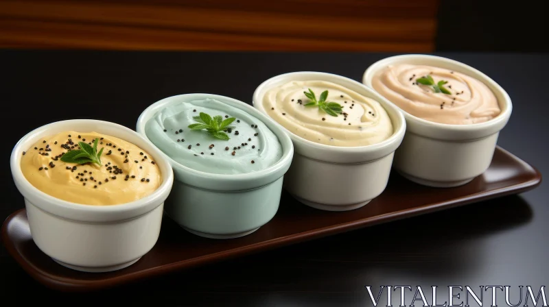Colorful Dips in Bowls on Plate Stock Photo AI Image