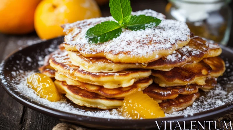 AI ART Delicious Pancakes with Orange Slices and Honey