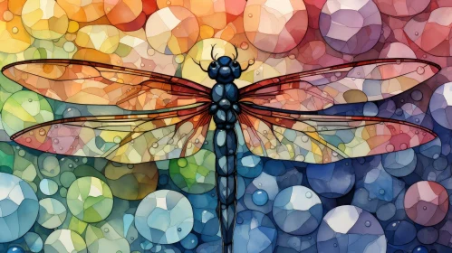 Dragonfly Watercolor Painting with Colorful Bubbles