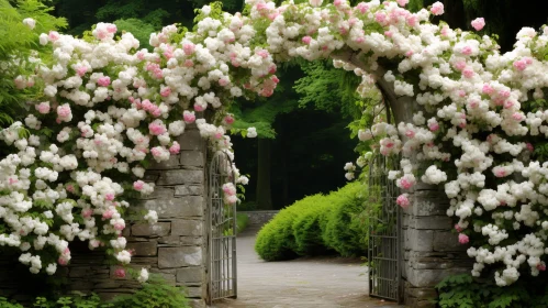 Enchanting Stone Archway with Pink Flowers