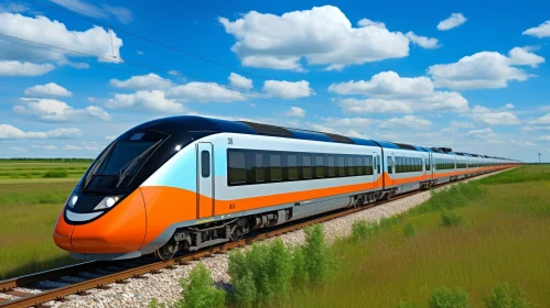 High-Speed Orange and White Train in Motion