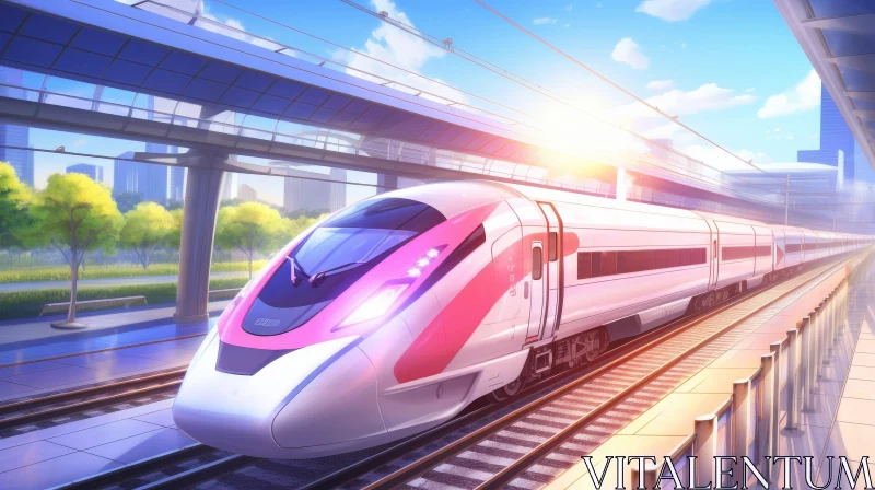 Modern High-Speed Train Arriving at Glass Station AI Image