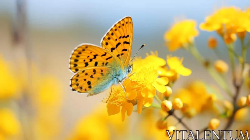 AI ART Orange Butterfly on Yellow Flower - Nature Close-up Shot