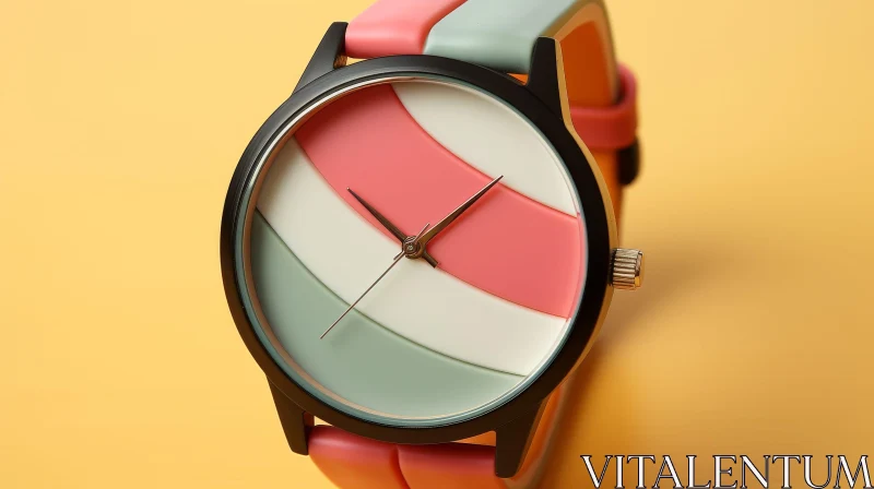 Pink and Green Wristwatch on Yellow Background AI Image