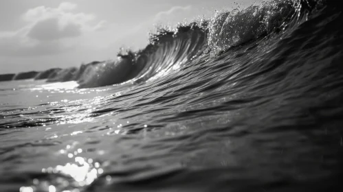 Powerful Wave Crashing on Shore - Black and White Photo