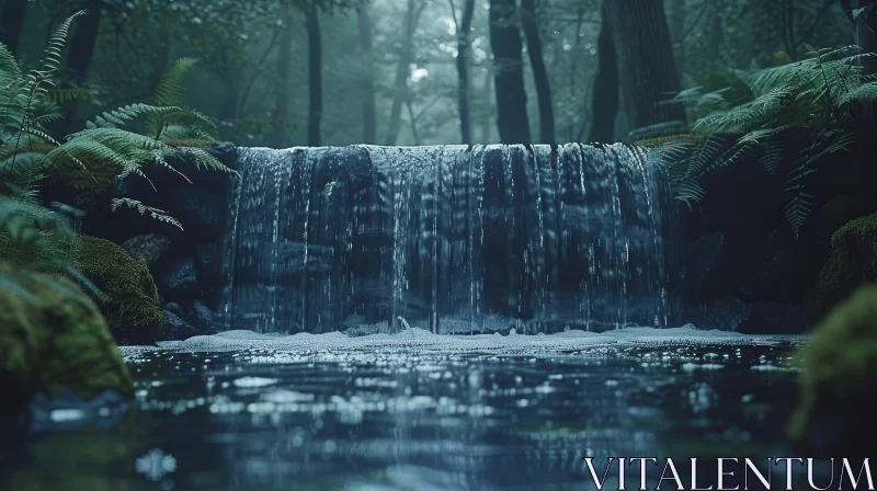 AI ART Tranquil Forest Waterfall: A Nature's Masterpiece