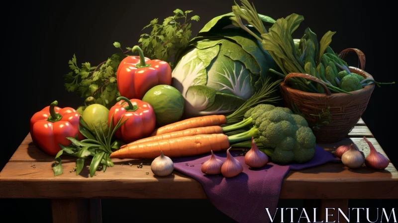 Vibrant Vegetable Still Life on Wooden Table AI Image