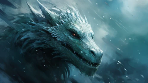 White Dragon Digital Painting in Snowy Landscape