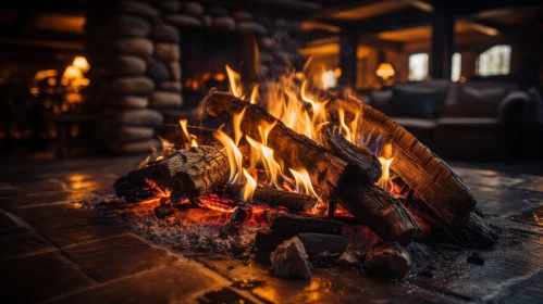 Burning Fireplace Close-Up: Cozy & Inviting Ambiance