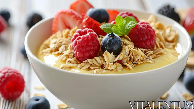 Delicious Bowl of Oatmeal with Berries and Granola AI Image