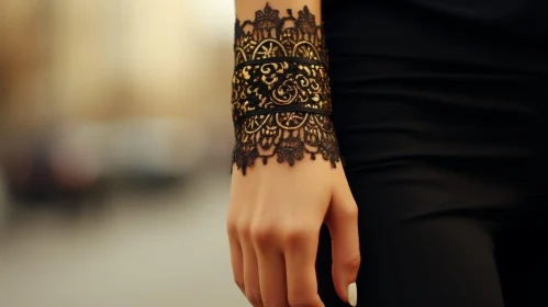 Elegant Black Lace Bracelet with Gold Embroidery