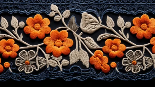 Embroidered Floral Pattern on Dark Blue Background