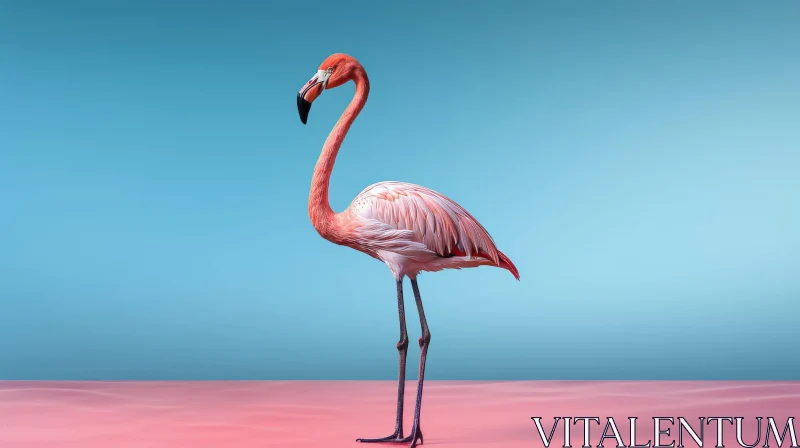 AI ART Graceful Flamingo on Pink Surface - Wildlife Photography