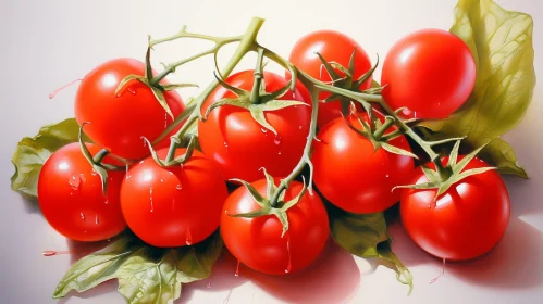 Juicy Ripe Red Tomatoes with Green Leaves
