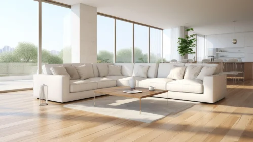 Modern Living Room with White Sectional Sofa and Natural Light