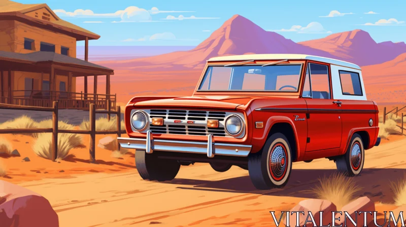 Red Truck Crossing a Desert: A Fusion of Pop Art and Hyper-Realism AI Image