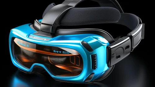 Sleek Black and Blue Virtual Reality Headset Design