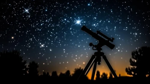 Starry Night Sky with Telescope and Sirius