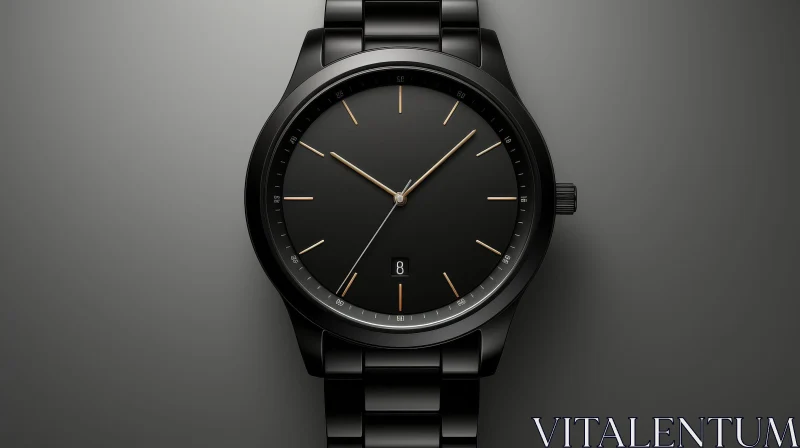 AI ART Stylish Black Wristwatch with Gold Hands | Timepiece Set at 8:26