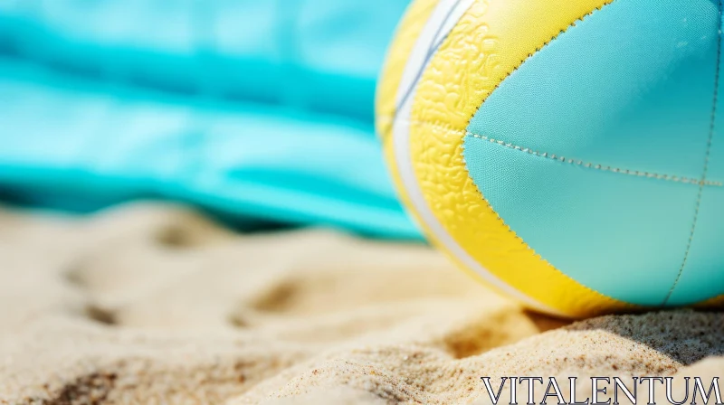 Yellow and Blue Volleyball on Sandy Beach AI Image