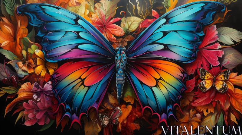 Colorful Butterfly and Flowers Painting AI Image