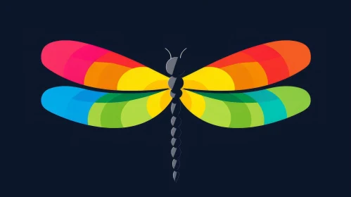 Colorful Dragonfly Vector Illustration on Dark Blue Background