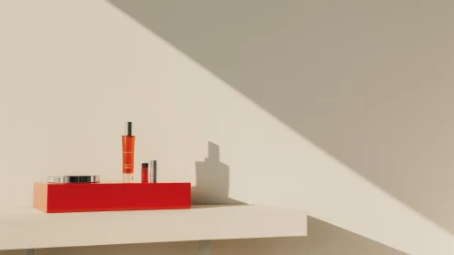 Cosmetic Bottles Product Shot on Red Podium