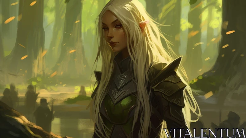Enchanting Female Elf in Forest - Digital Painting AI Image