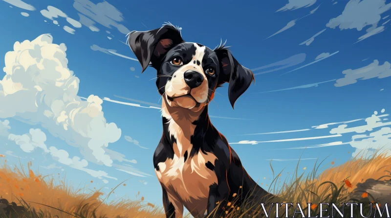 Happy Dog Cartoon Illustration in Field AI Image