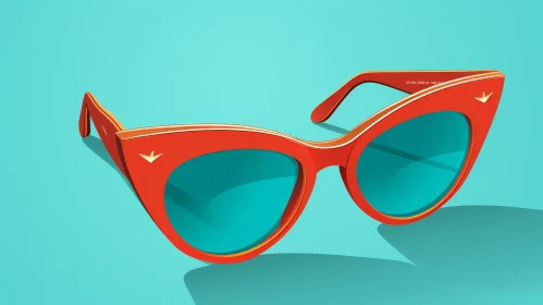 Red Plastic Sunglasses with Turquoise Lenses - Vector Illustration