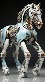Robotic Horse 3D Rendering - White and Gold Metallic Sheen