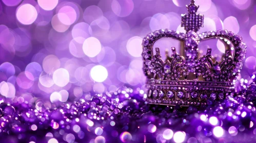 Royal Gold and Purple Crown on Beads - Majestic Purple Background