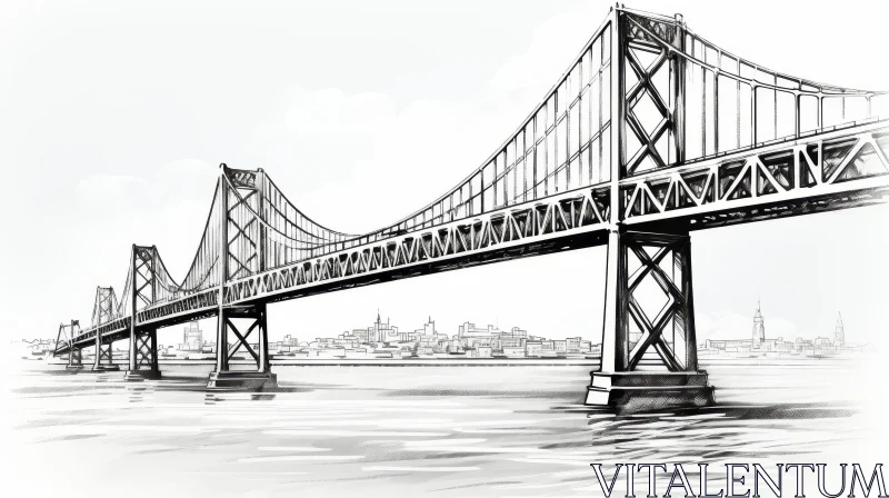 AI ART San Francisco-Oakland Bay Bridge Sketch - Urban Architecture Art