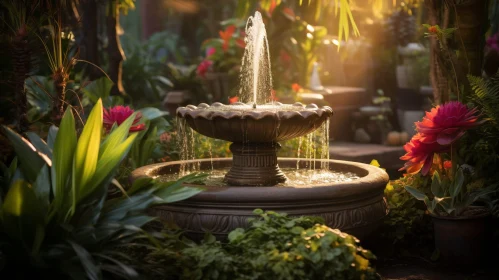 Tranquil Fountain in a Lush Garden