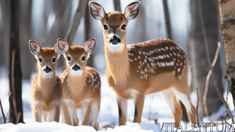 AI ART Winter Wildlife Encounter: Three Deer in Snowy Forest