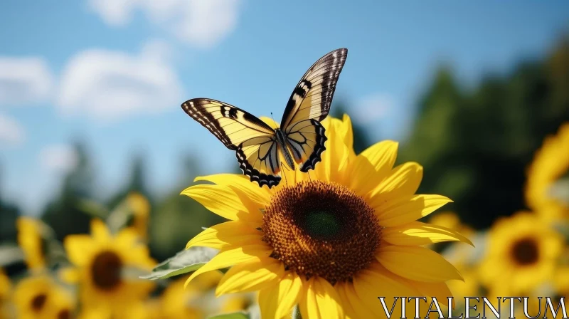 AI ART Yellow Butterfly on Sunflower Close-Up
