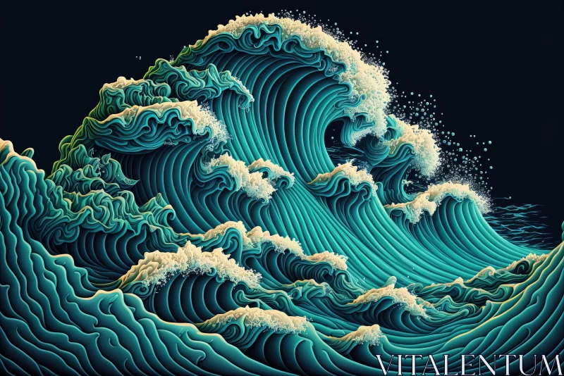 Captivating Anime Asian Surf Art: Hyper-Detailed Illustration of a Dark Wave AI Image