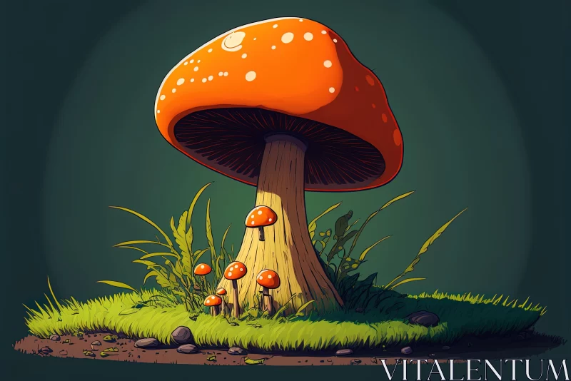 AI ART Captivating Orange Mushroom in Vibrant Grass - Concept Art
