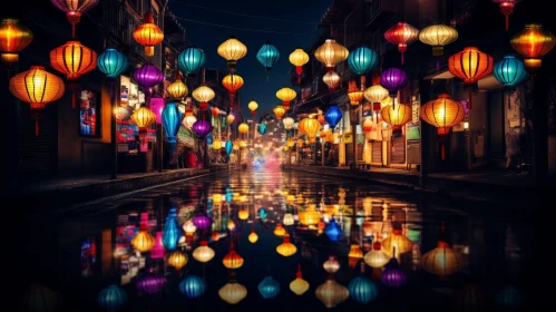 Colorful Lanterns Night View in Asia