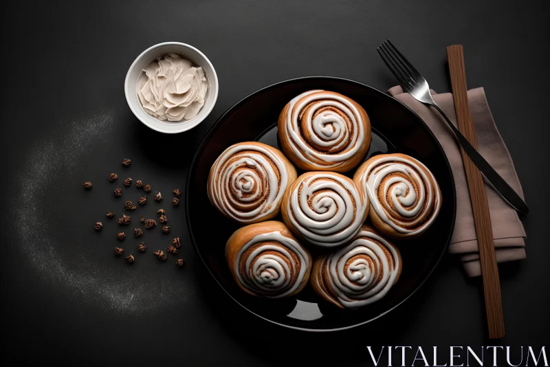 Delicious Vanilla Baked Cinnamon Buns with Coffee and Chocolate AI Image