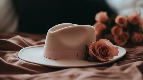 Elegant White Hat with Pink Ribbon and Rose | Fashion Accessory