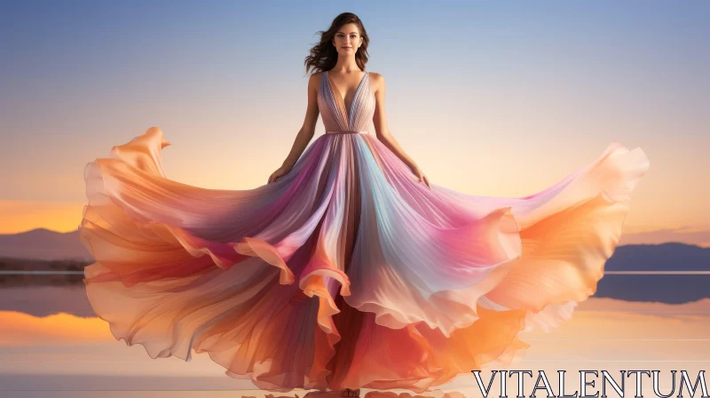 Elegant Woman in Ombre Gown at Sunset AI Image