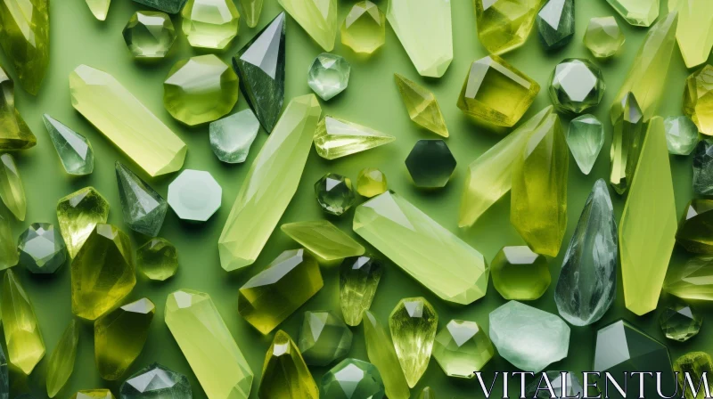 Green Gemstones Close-Up on Green Background AI Image