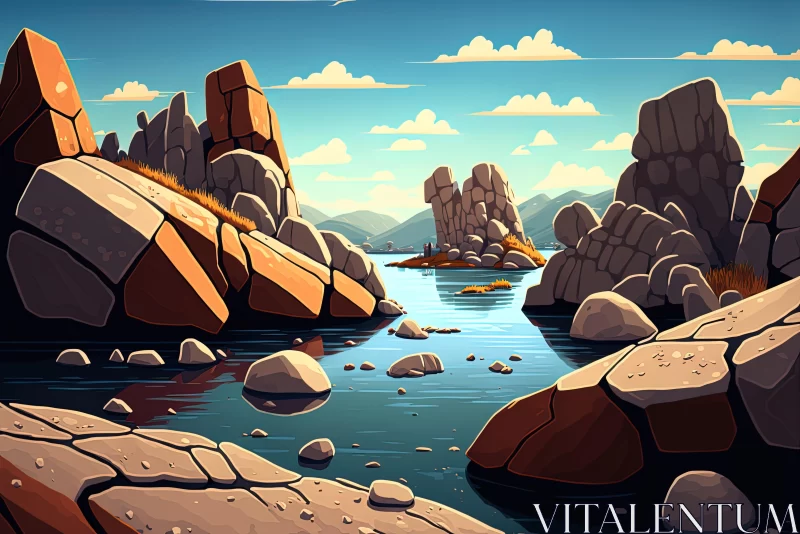 Majestic Landscape with Rocks and Water - Stylized Realism AI Image