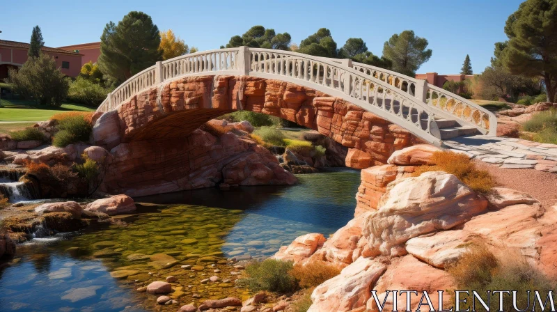 AI ART Scenic Bridge Over River: Tranquil Nature Landscape